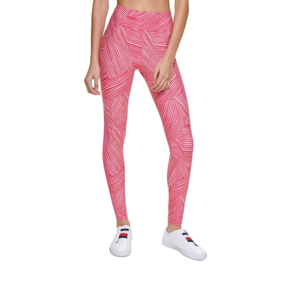 New Tommy Hilfiger Sport Pink Pocketed High Waist Pull-on Striped Leggings XXL - Picture 3 of 7